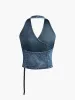 Halter Backless Wrap Denim Top sold by COMMENSE