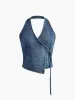 Halter Backless Wrap Denim Top sold by COMMENSE