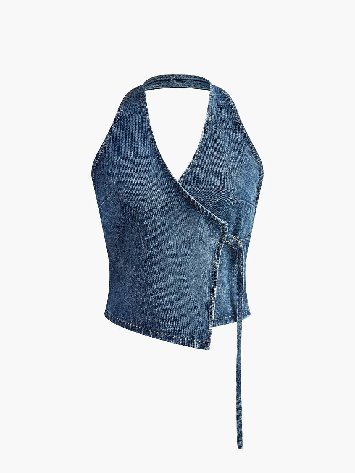 Halter Backless Wrap Denim Top sold by COMMENSE
