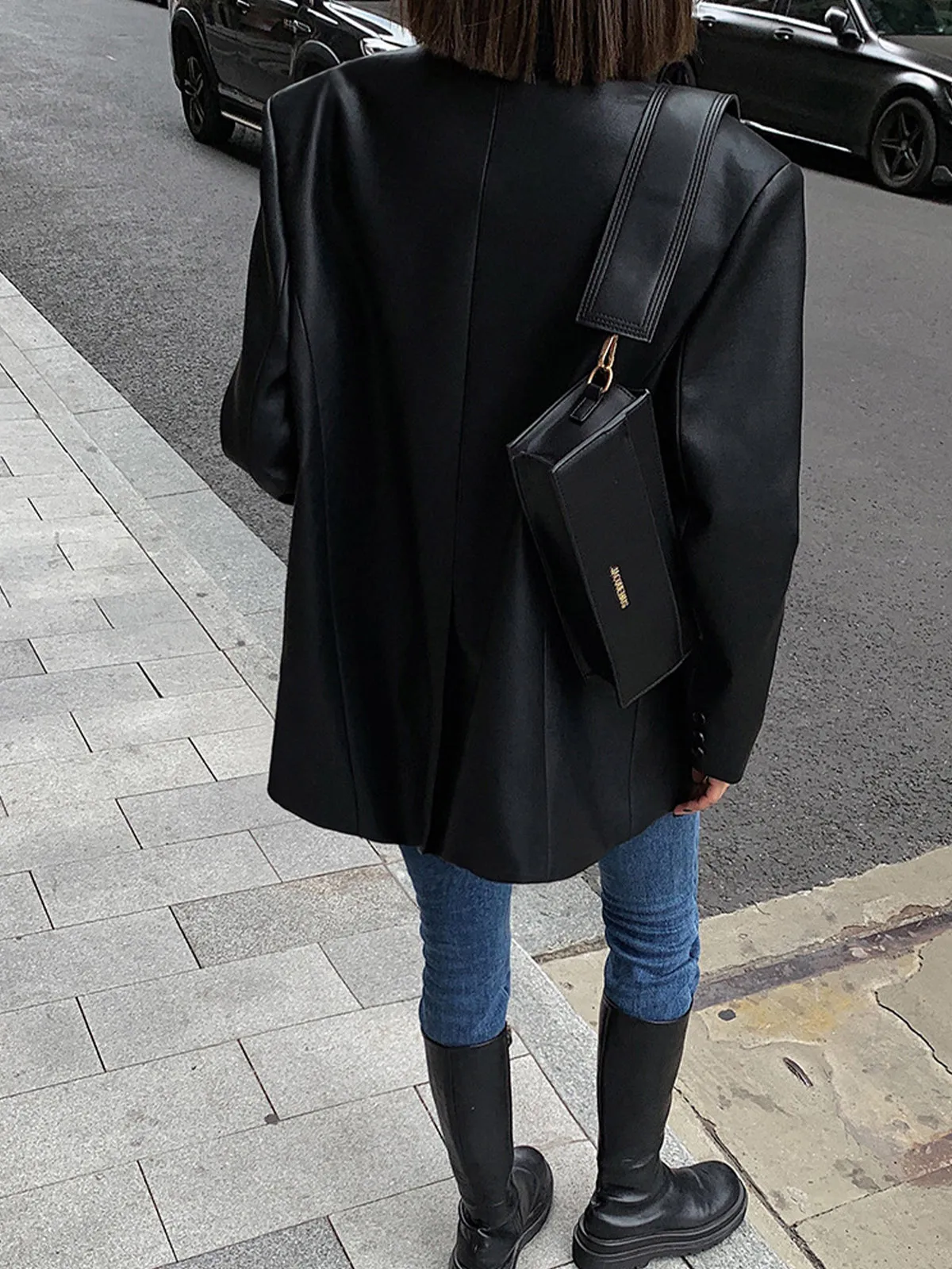 Lapel Pockets Leather Blazer sold by COMMENSE product image thumbnail 3