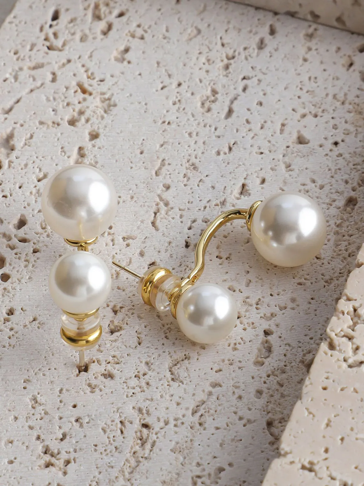 Elegant Double Pearl Stud Earrings sold by COMMENSE product image thumbnail 2