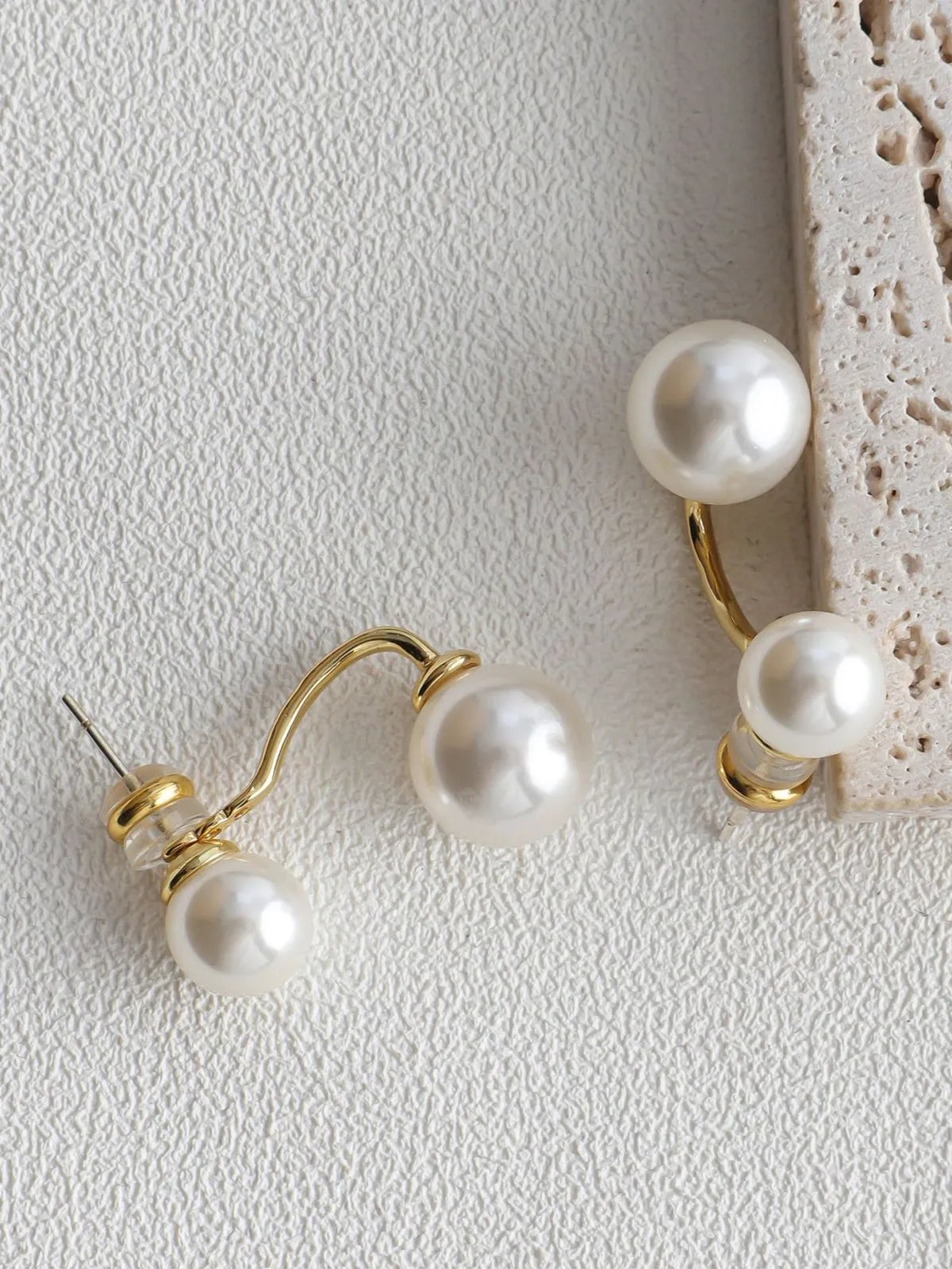 Elegant Double Pearl Stud Earrings sold by COMMENSE product image thumbnail 3