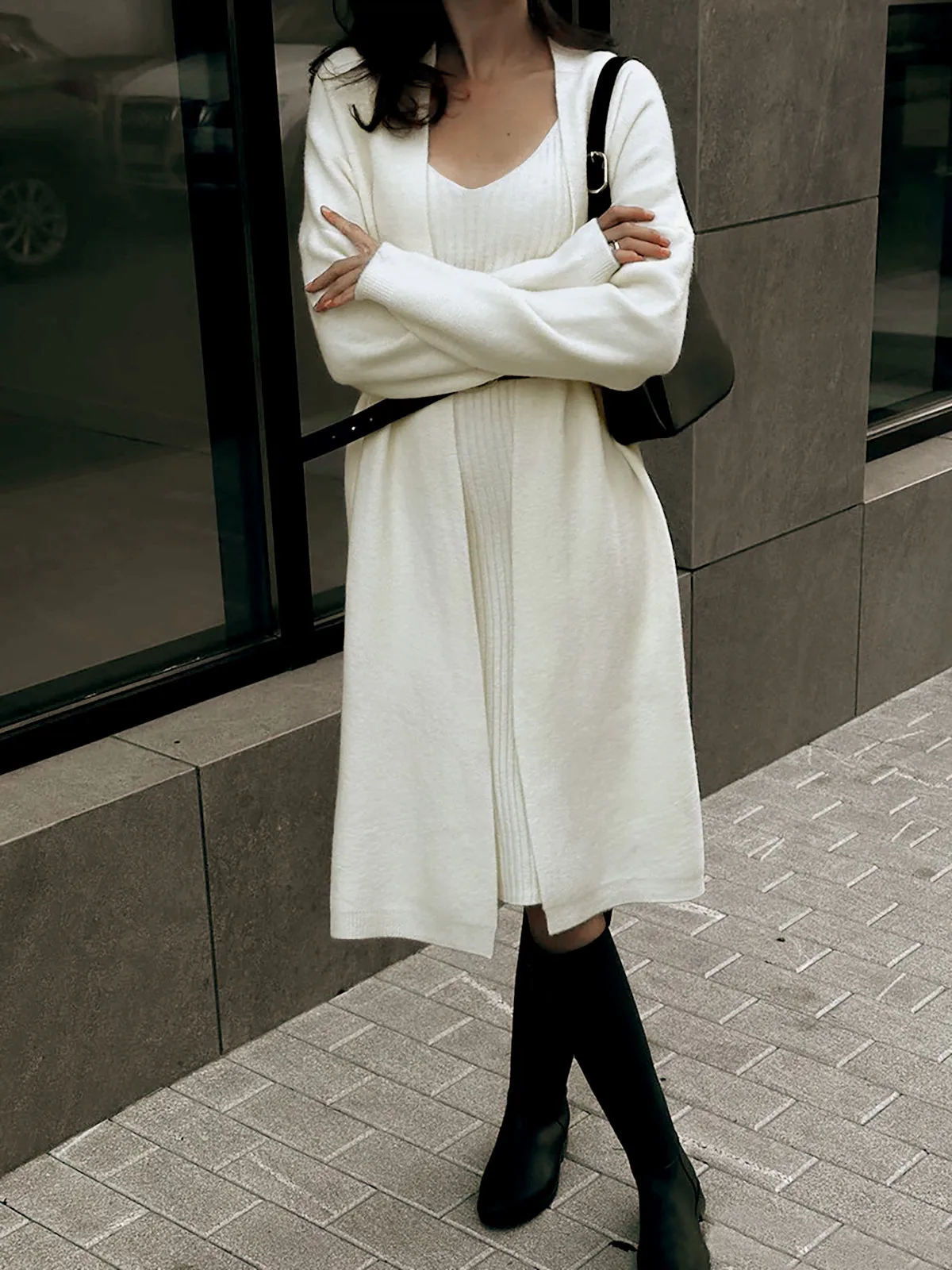Ribbed Plain Sweater Co-ords Without Belt sold by COMMENSE product image thumbnail 2