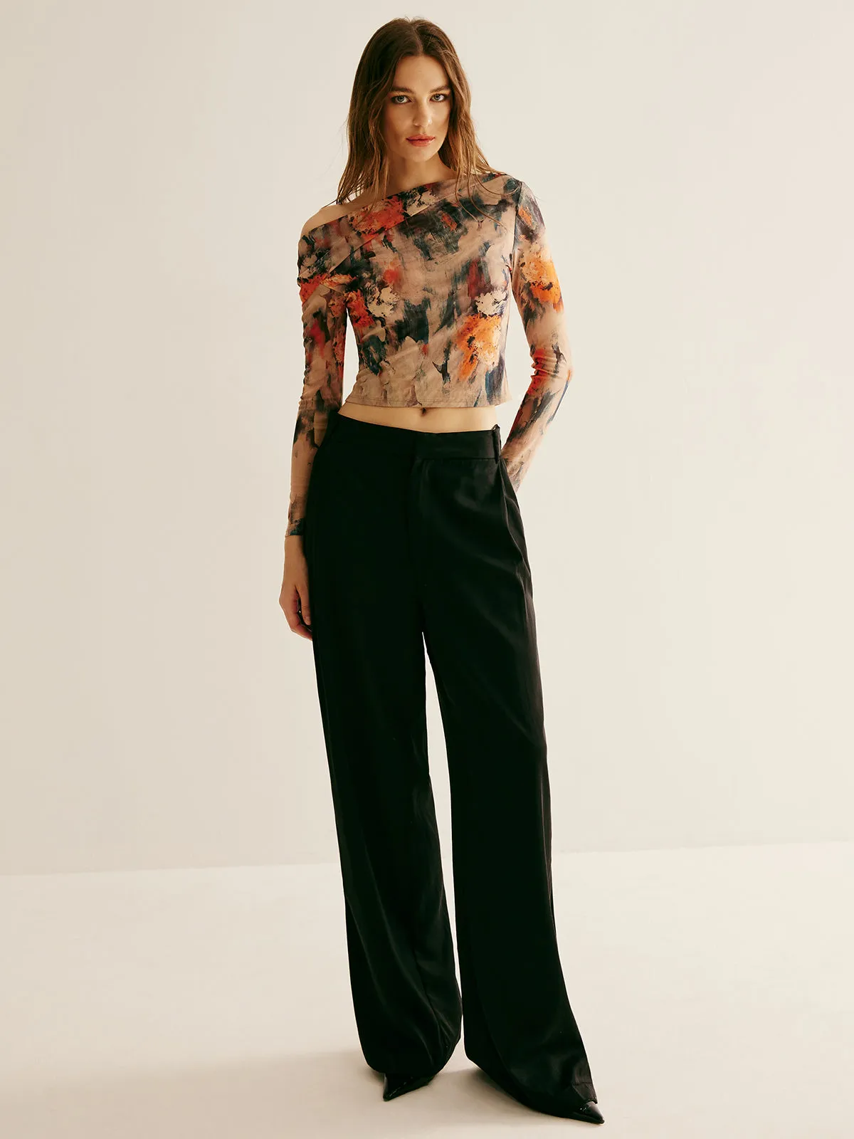 Retro Asymmetrical Collar Crop Blouse sold by COMMENSE product image thumbnail 3