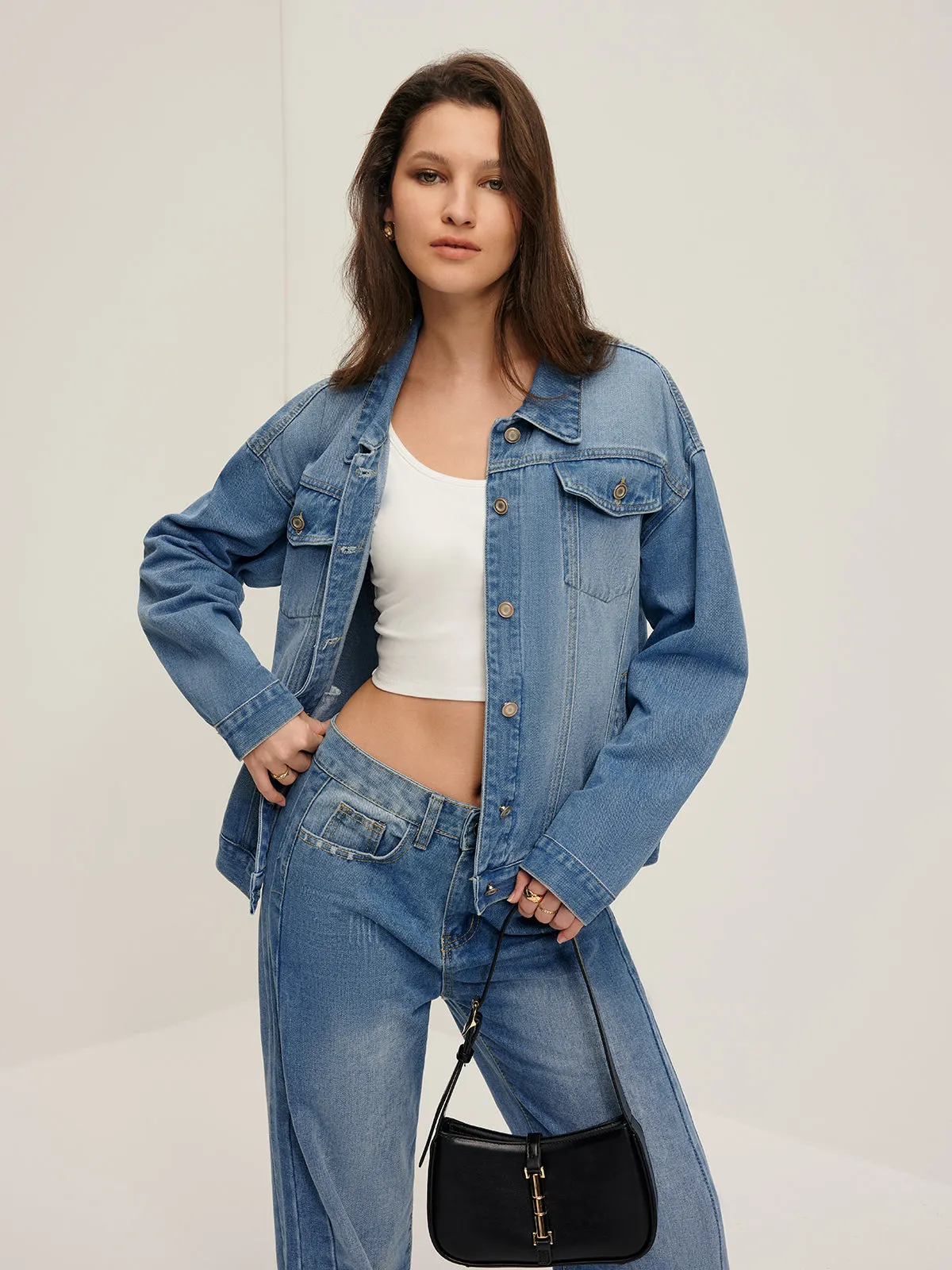 Lapel Pockets Denim Jacket sold by COMMENSE product image thumbnail 2