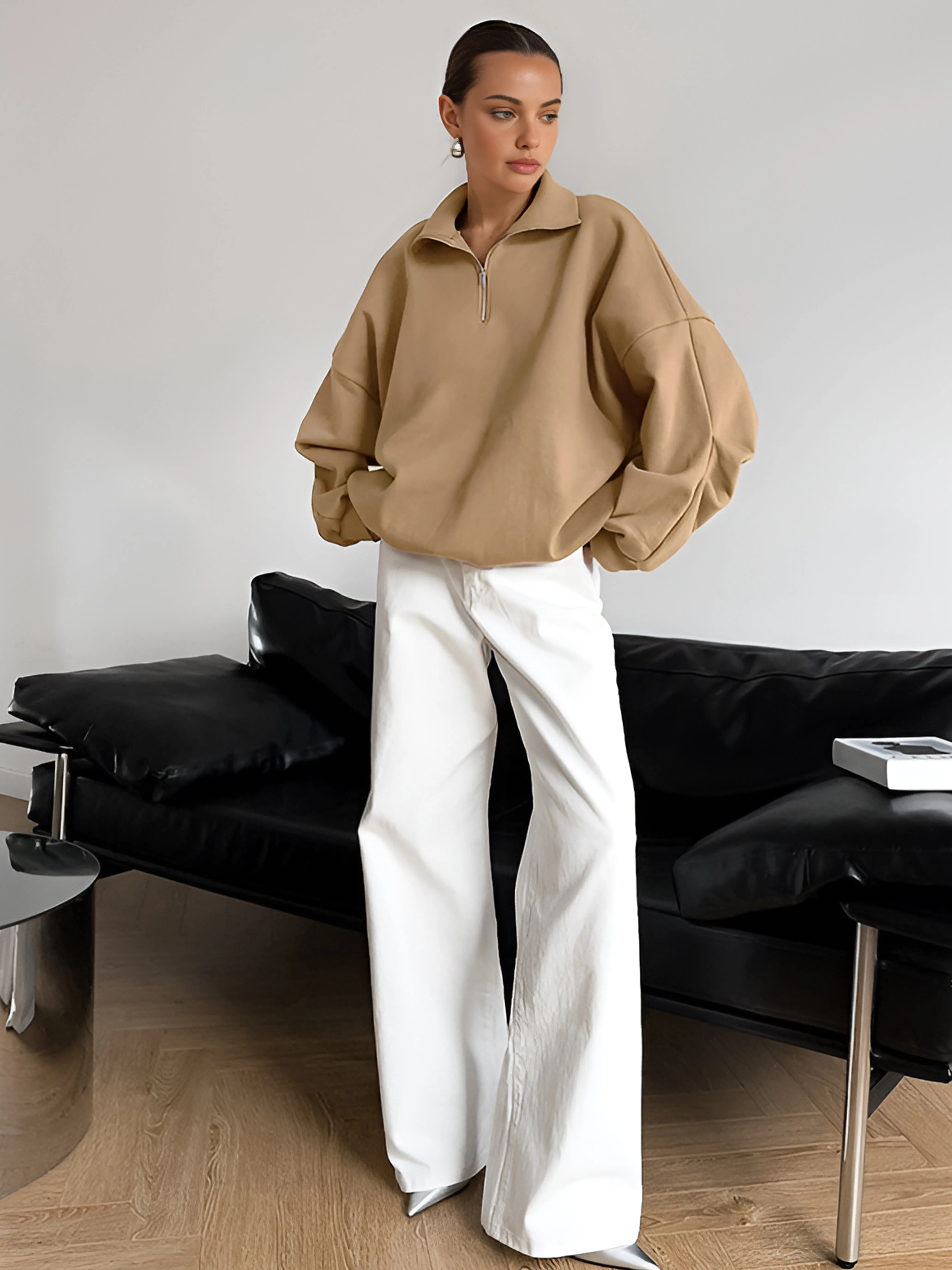 Lapel Zipper Pullover Sweatshirt sold by COMMENSE product image thumbnail 5