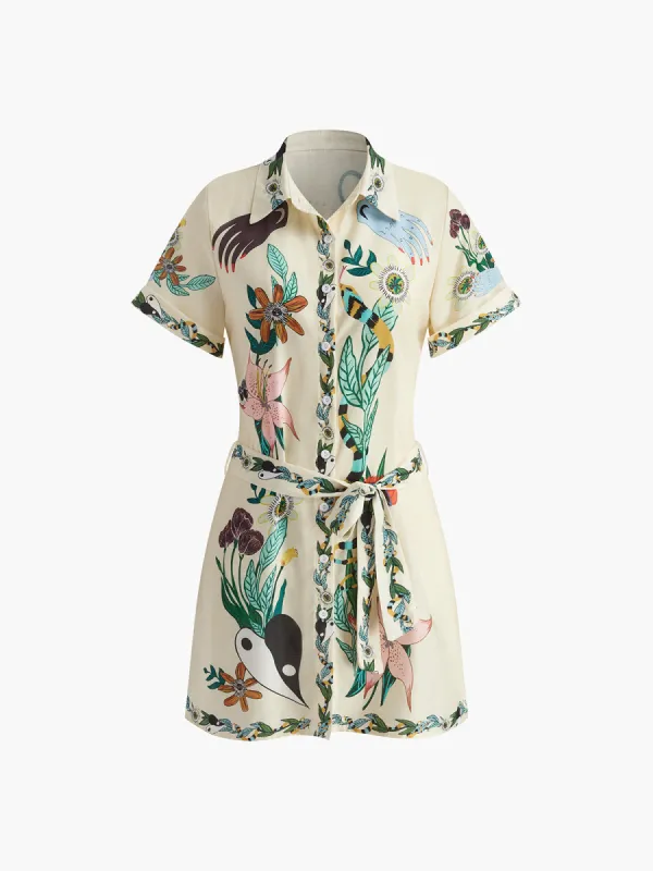 Print Collared Belted Short Dress sold by COMMENSE
