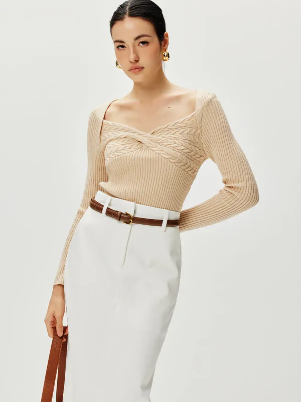 Plain Twist Front Knit Top sold by COMMENSE