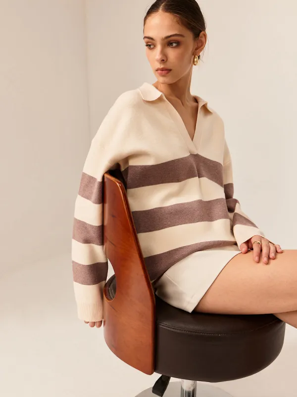 Two Tone Striped Polo Sweater sold by COMMENSE