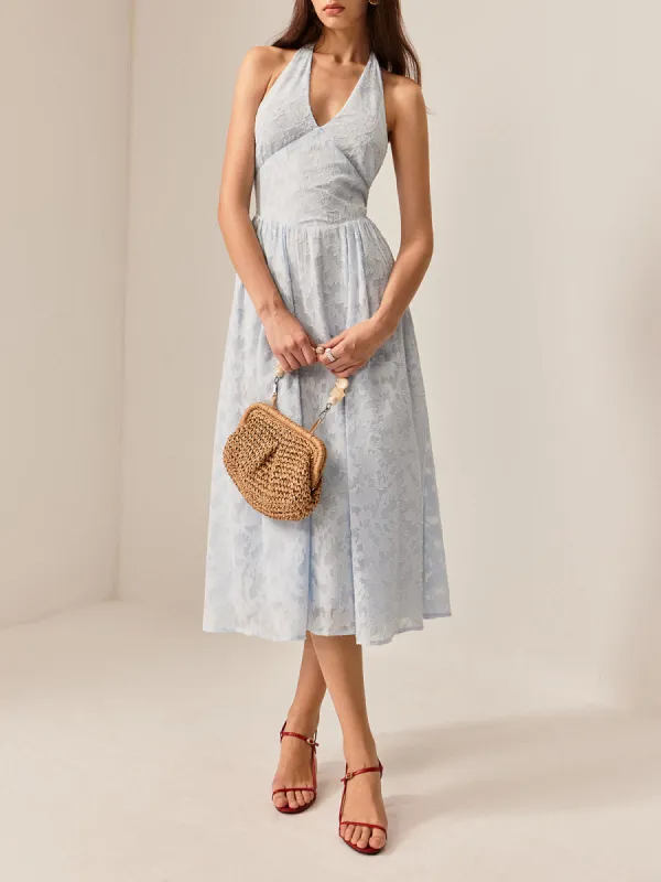 Romance Pleated Backless Halter Dress sold by COMMENSE
