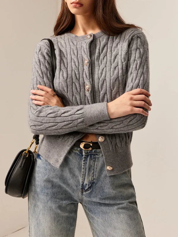 Crew Neck Button Down Cable Cardigan sold by COMMENSE