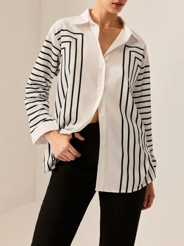 Geometric Striped Polo Shirt sold by COMMENSE