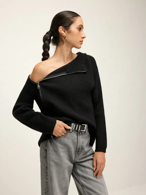 Turtleneck Side Zipper Knit Top sold by COMMENSE