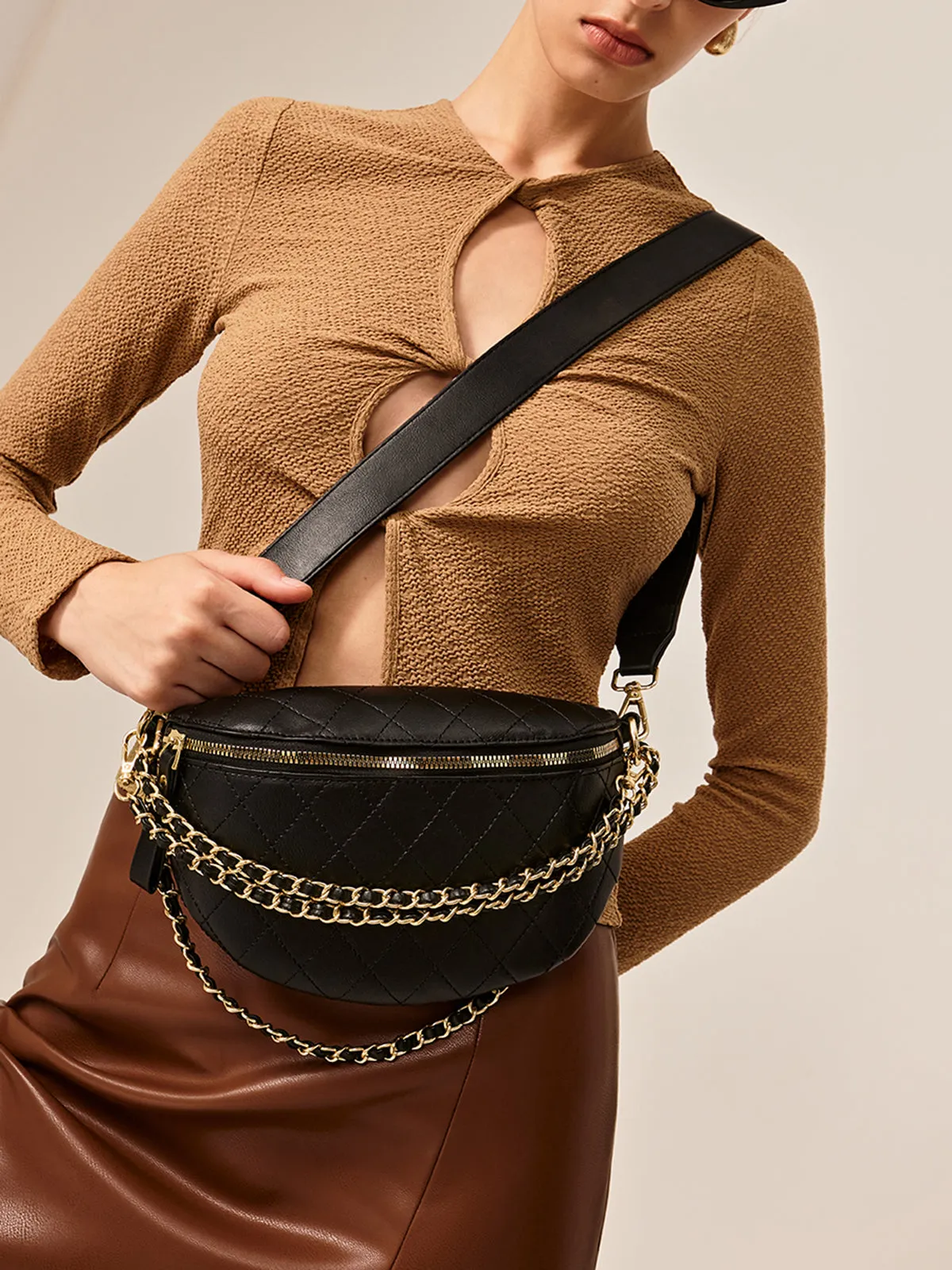 Chain Decor Zipper Shoulder Bag sold by COMMENSE