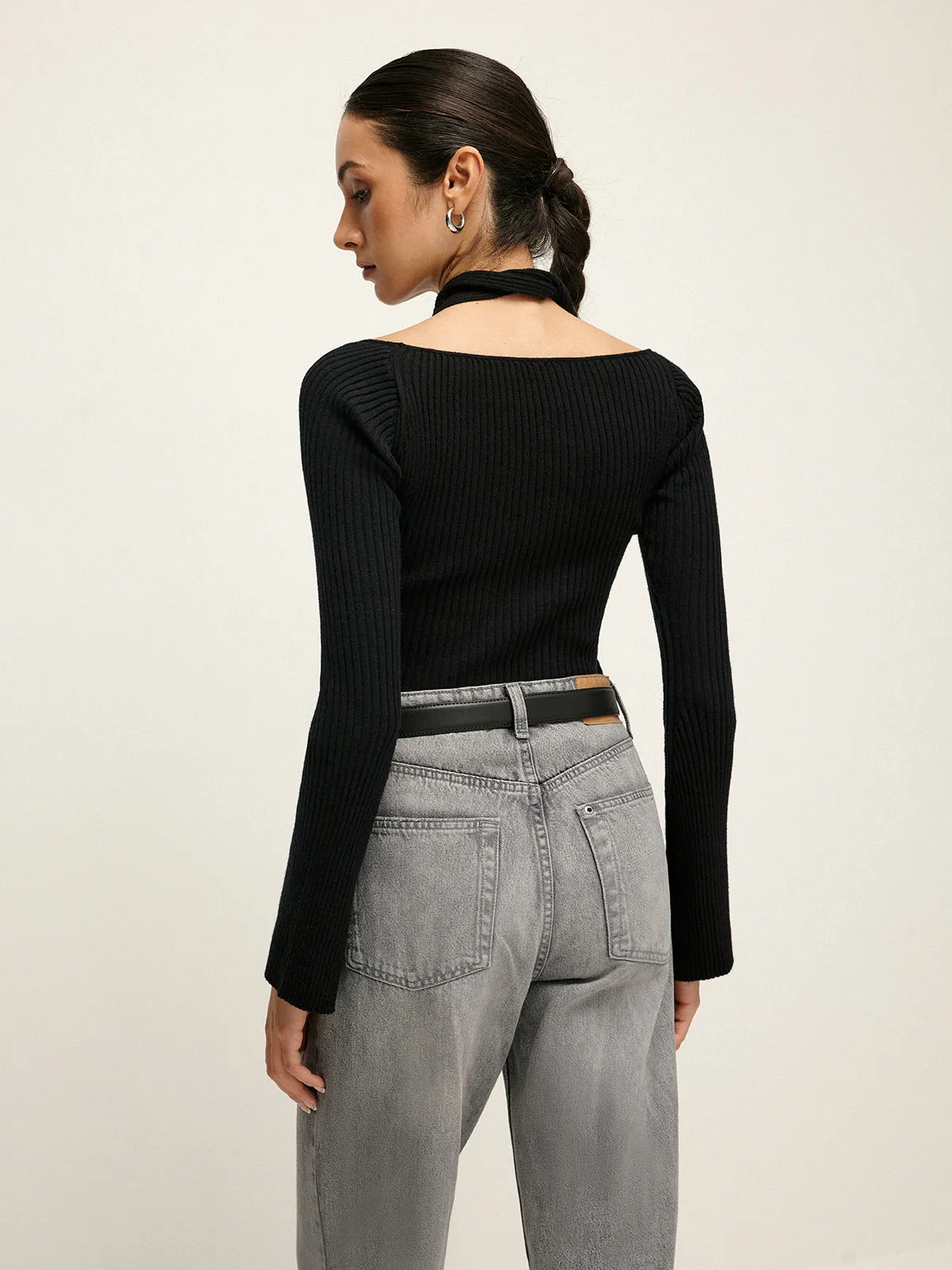 Ribbed Criss Cross Stretch Knit Top sold by COMMENSE product image thumbnail 2