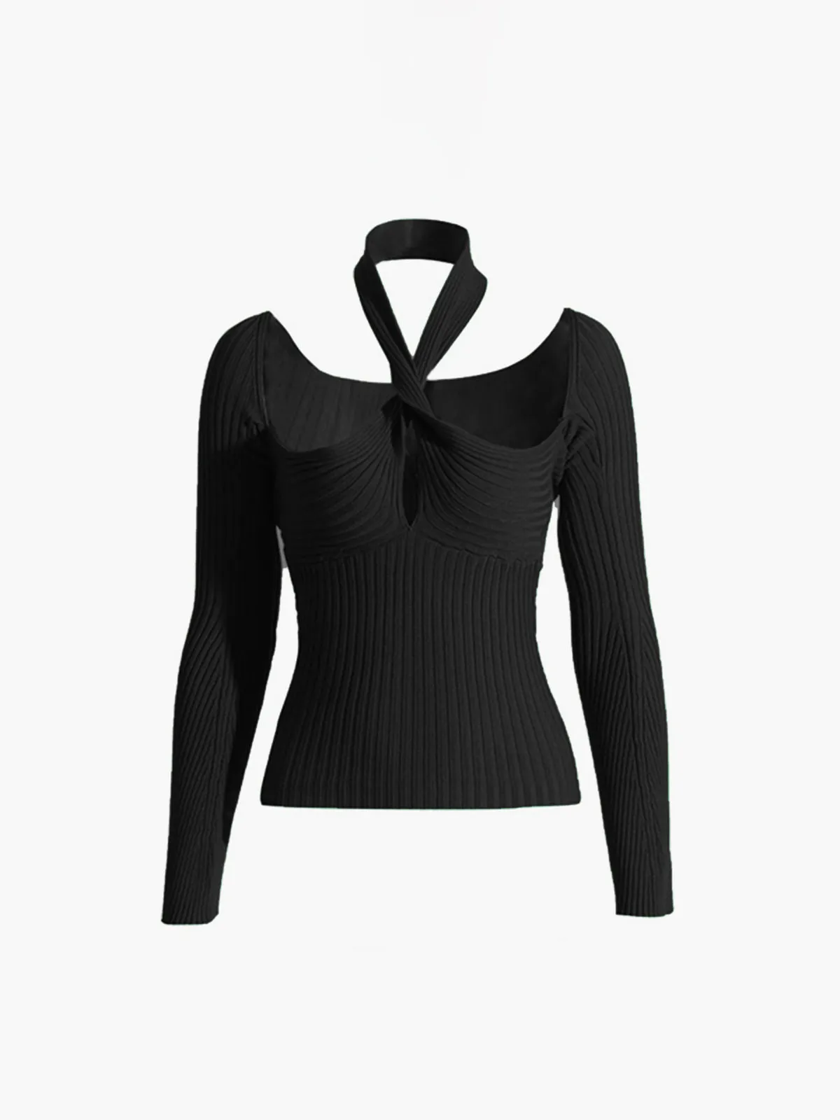 Ribbed Criss Cross Stretch Knit Top sold by COMMENSE