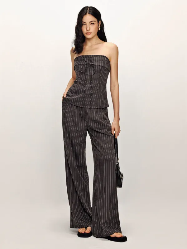Pinstripe Tube Top Straight Pants Set sold by COMMENSE