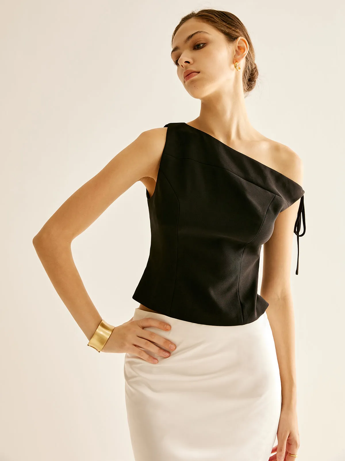 Asymmetrical One-Shoulder Lace Up Blouse sold by COMMENSE product image thumbnail 4