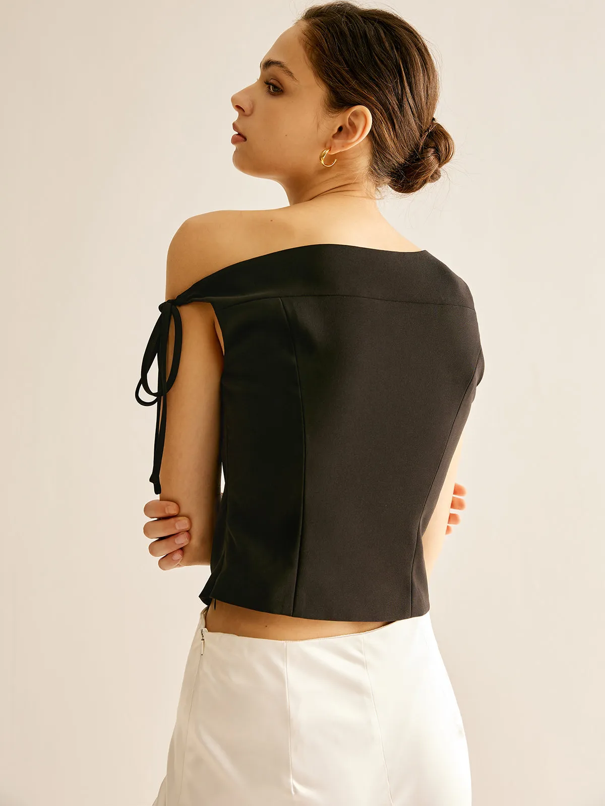 Asymmetrical One-Shoulder Lace Up Blouse sold by COMMENSE product image thumbnail 5