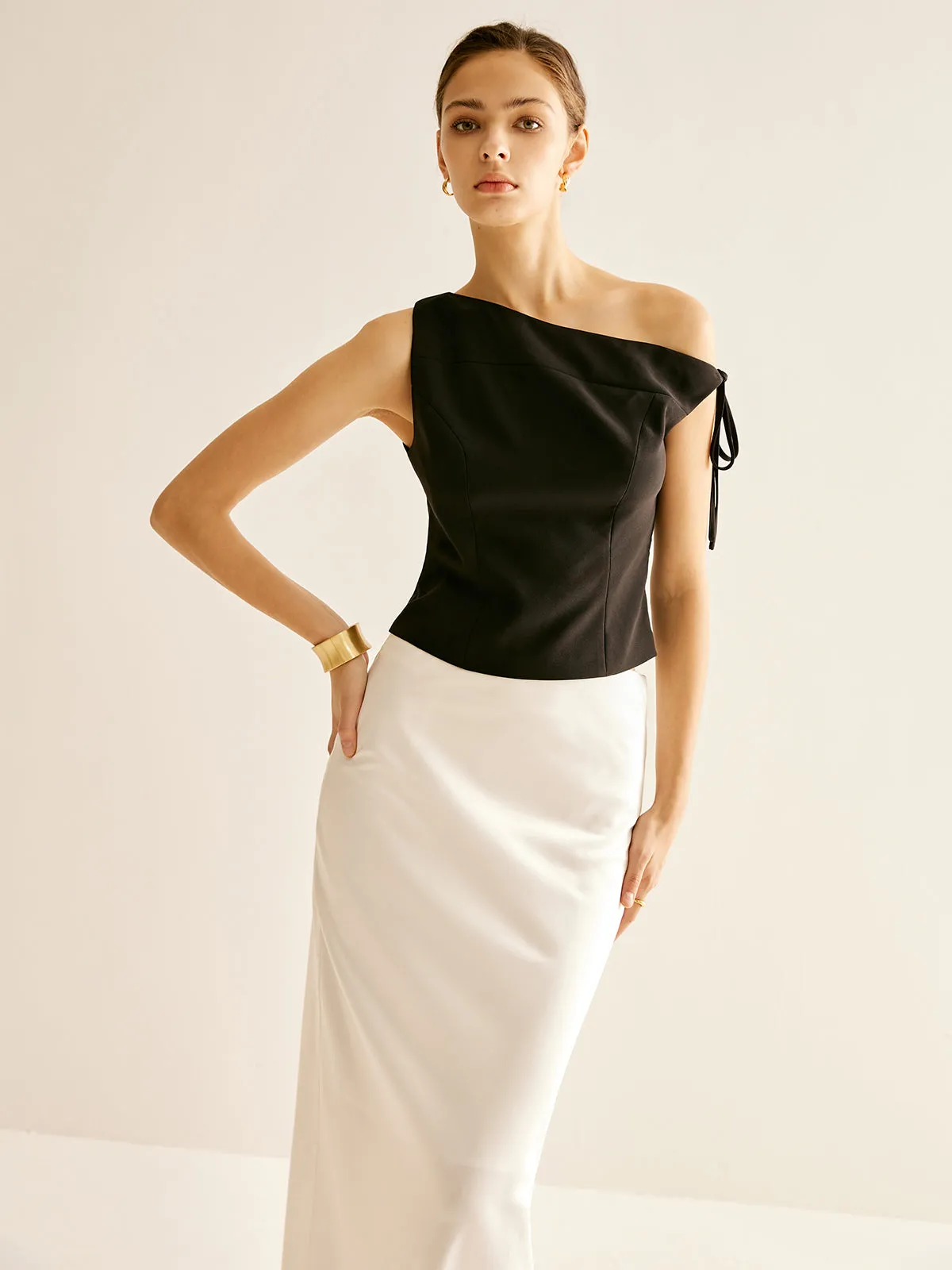 Asymmetrical One-Shoulder Lace Up Blouse sold by COMMENSE product image thumbnail 2