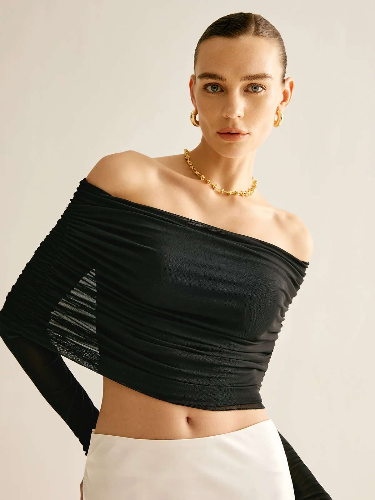Off-Shoulder Mesh Blouse sold by COMMENSE product image thumbnail 3