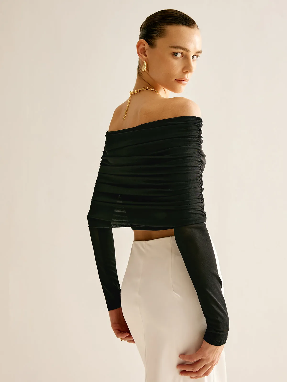 Off-Shoulder Mesh Blouse sold by COMMENSE product image thumbnail 4