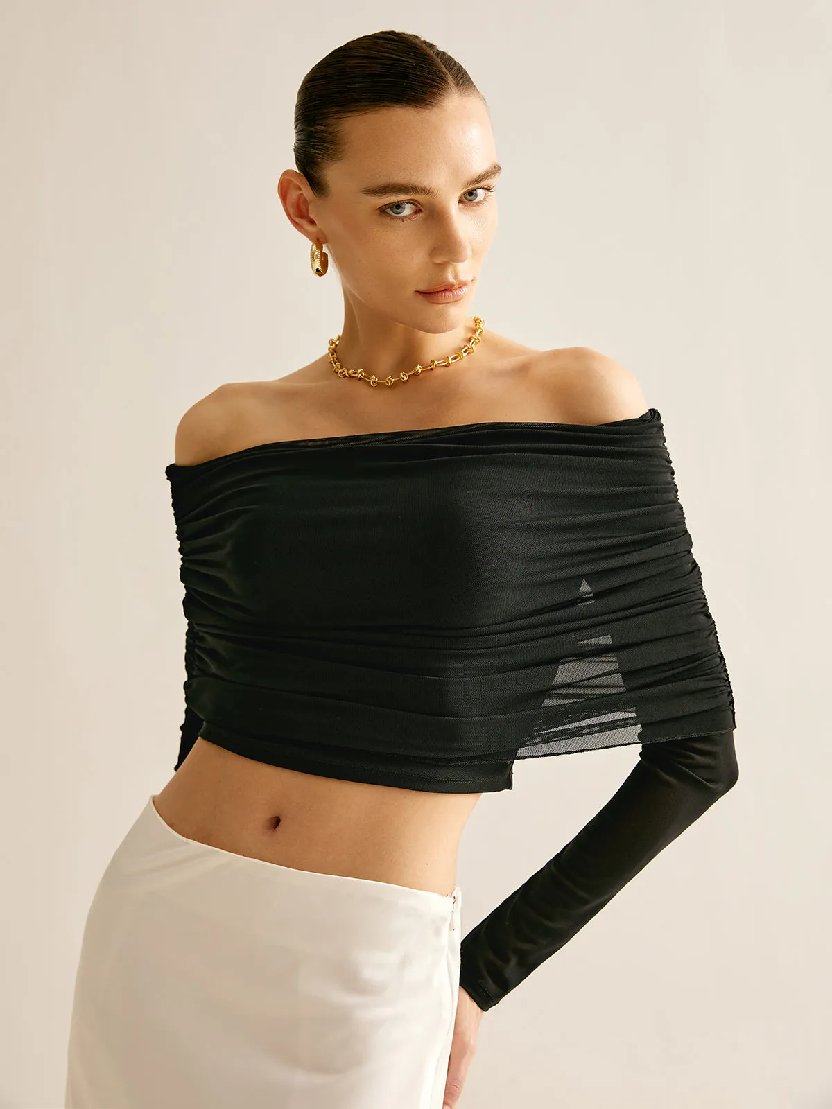 Off-Shoulder Mesh Blouse sold by COMMENSE product image thumbnail 5