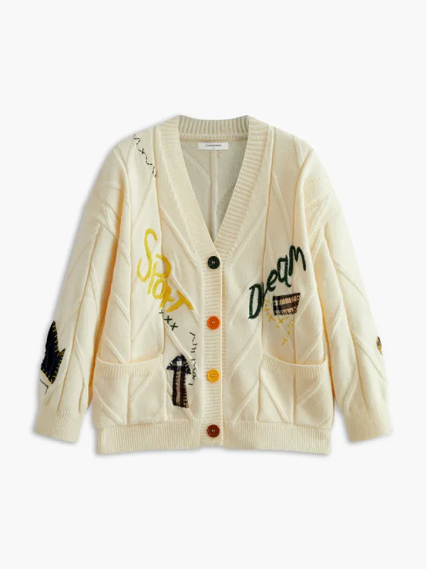 V-Neck Colorful-Button Cable Cardigan sold by COMMENSE