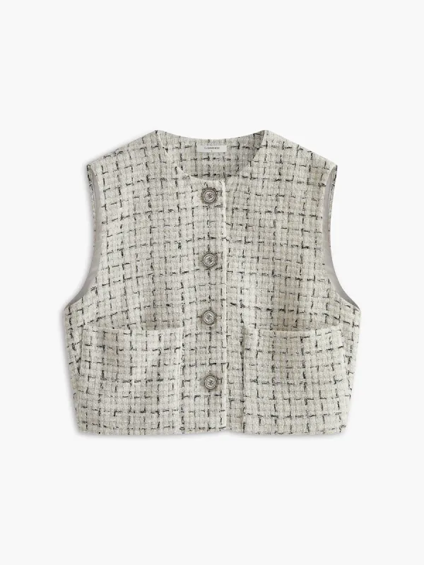 Elegant Tweed Button Crop Vest sold by COMMENSE