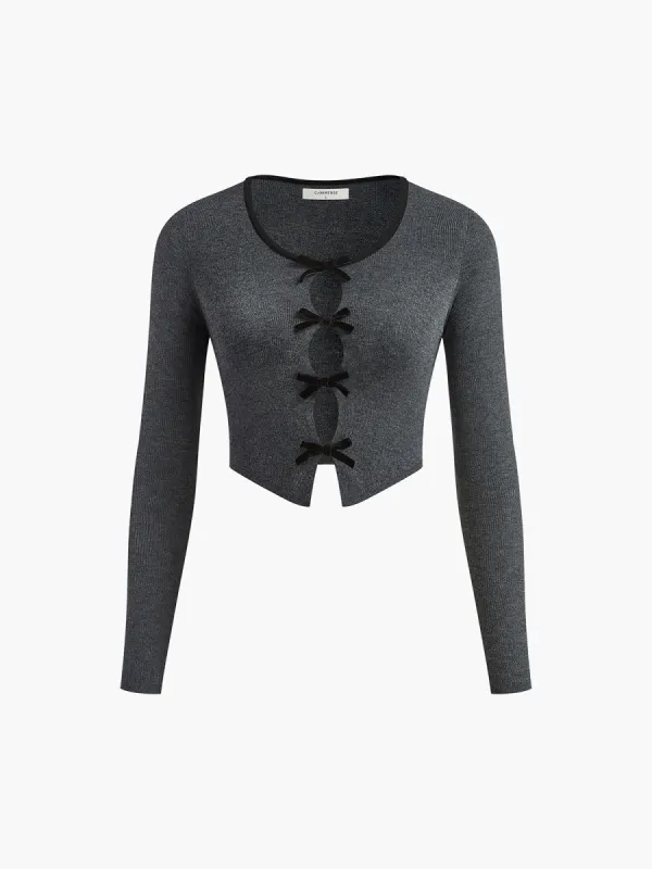 Bow Decor Slim Knit Top sold by COMMENSE