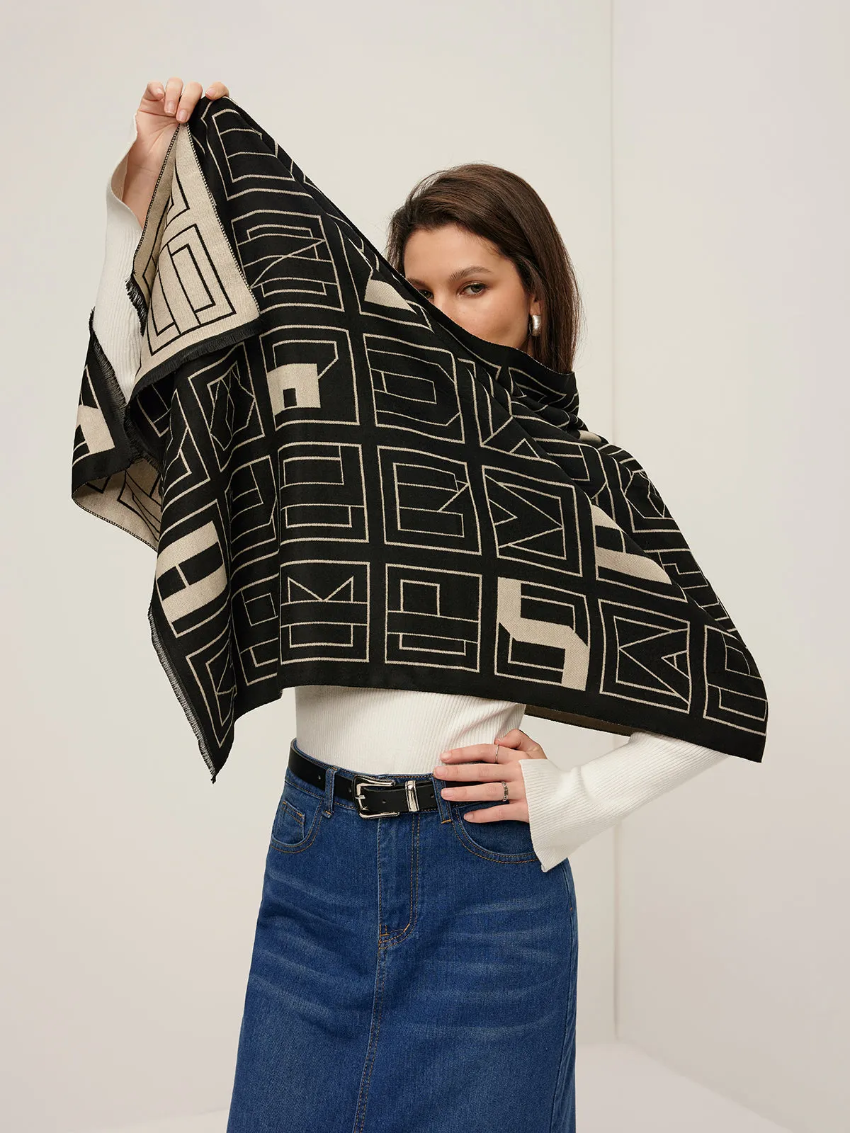 Vintage Two Tone Letters Scarf sold by COMMENSE product image thumbnail 3