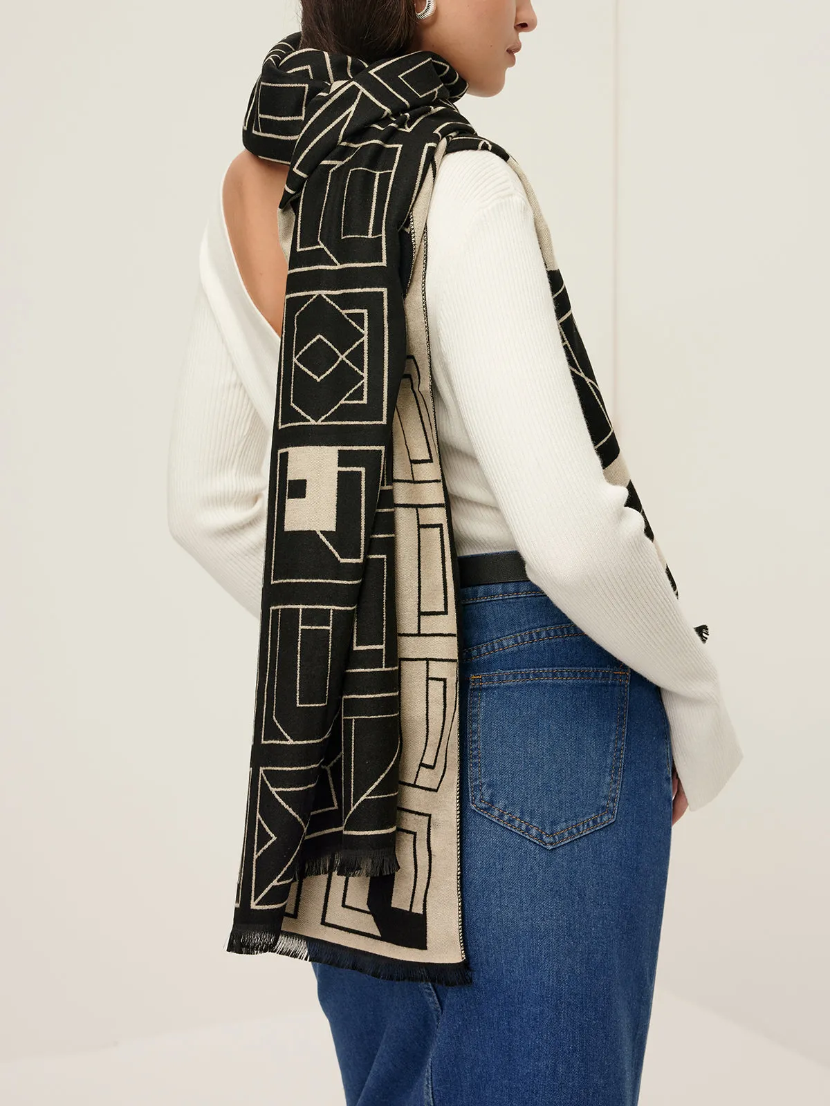 Vintage Two Tone Letters Scarf sold by COMMENSE product image thumbnail 5