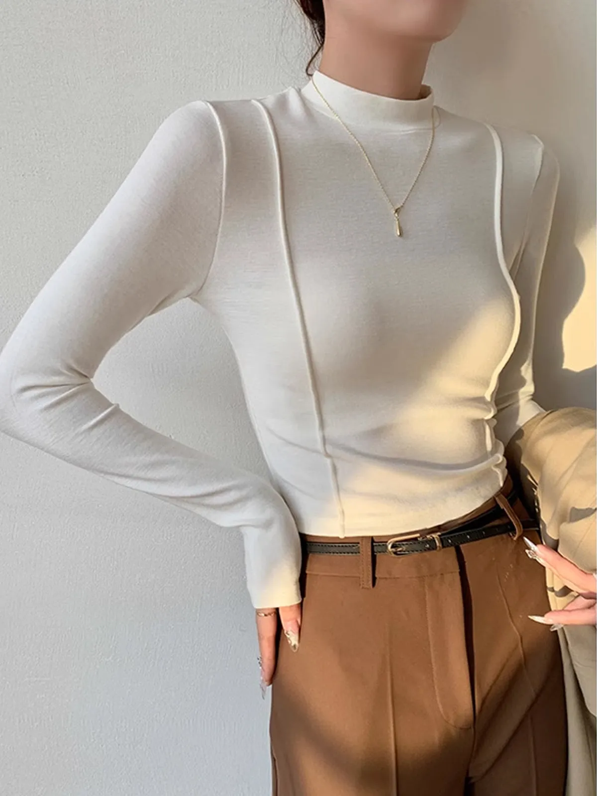 Plain Jersey Piping Blouse sold by COMMENSE