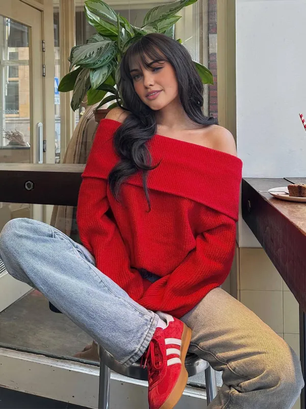 Off-Shoulder Loose Sweater sold by COMMENSE
