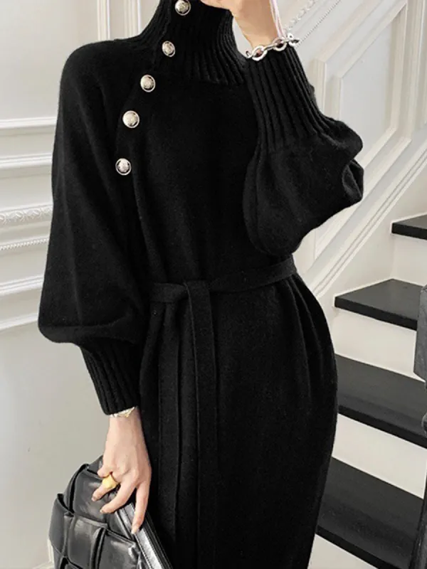 Turtleneck Button Belted Sweater Dress sold by COMMENSE