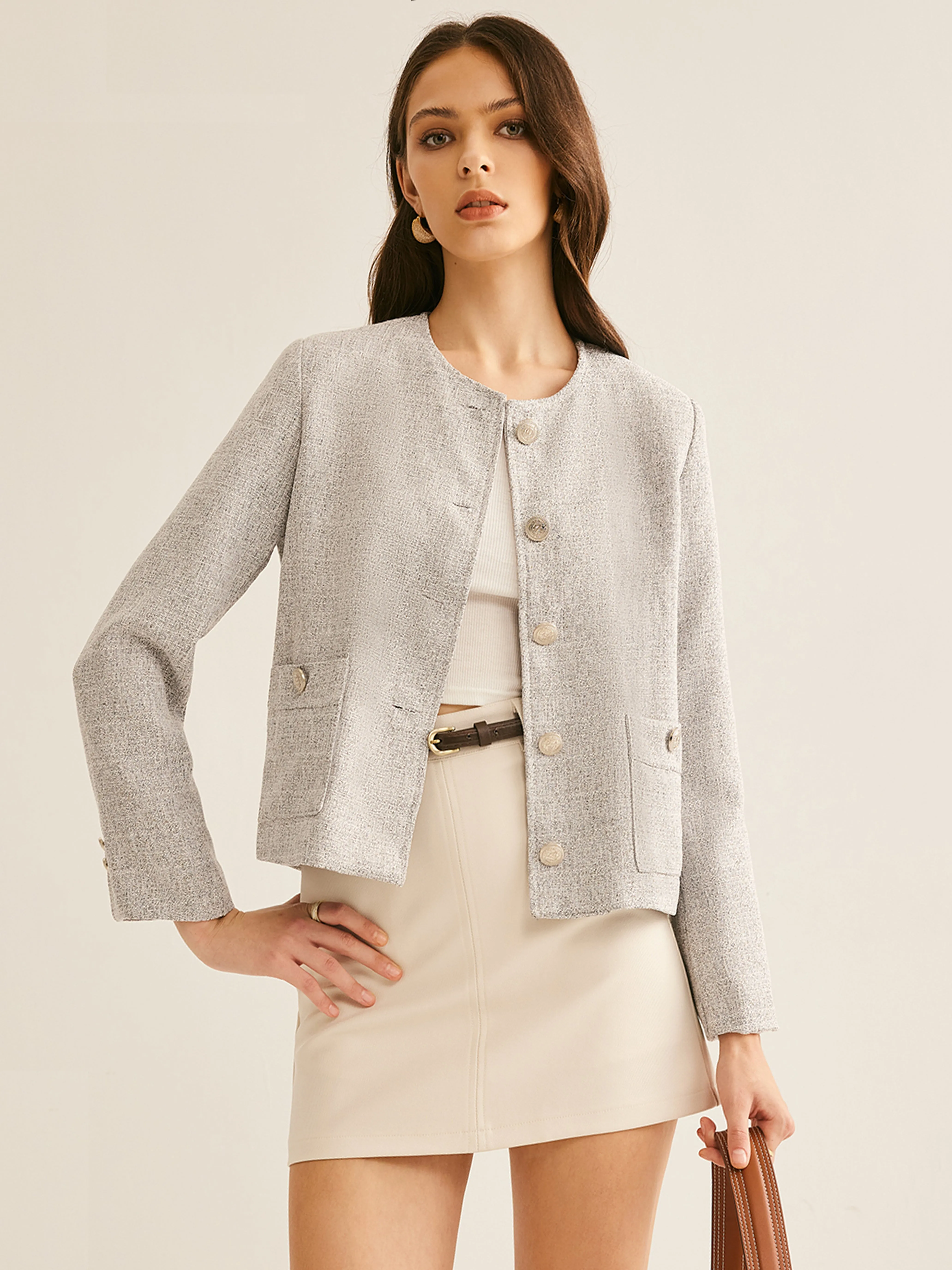 Crew Neck Breasted Jacket sold by COMMENSE