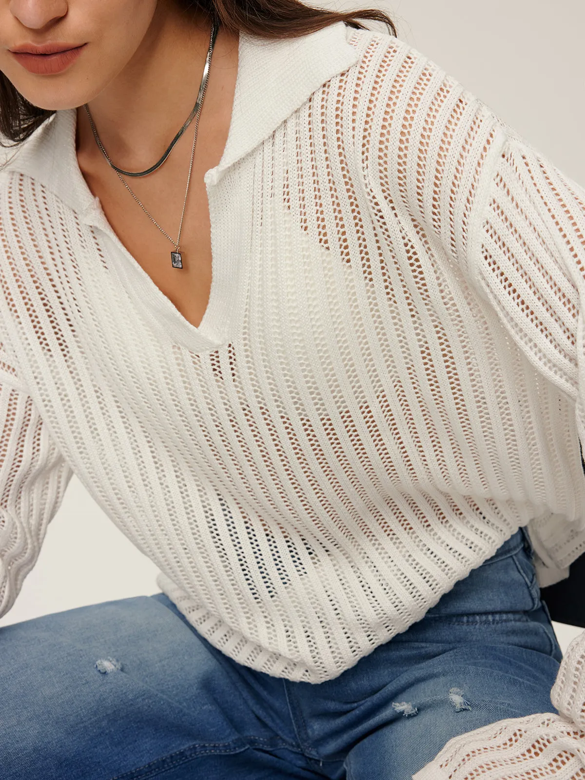 Hollow Loose Lapel Sweater sold by COMMENSE product image thumbnail 5