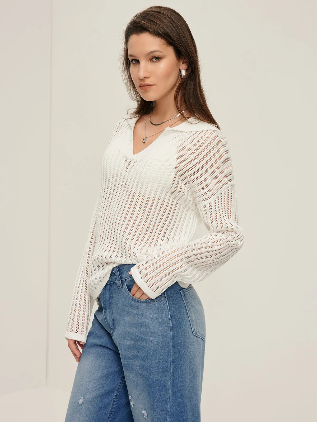 Hollow Loose Lapel Sweater sold by COMMENSE product image thumbnail 3