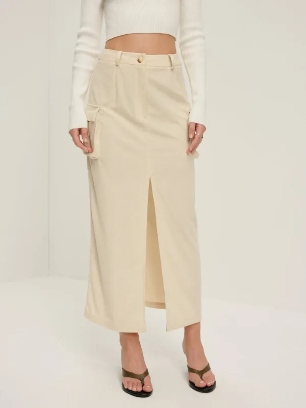 Corduroy Split Pockets Midi Skirt sold by COMMENSE