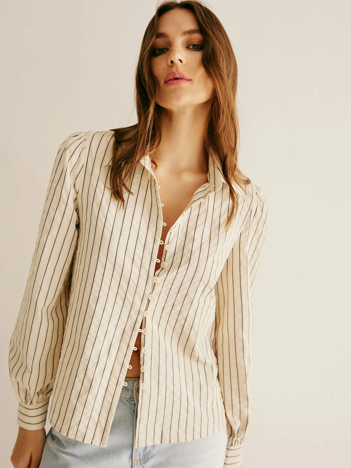 Pinstripe Tie Back Polo Shirt sold by COMMENSE product image thumbnail 5