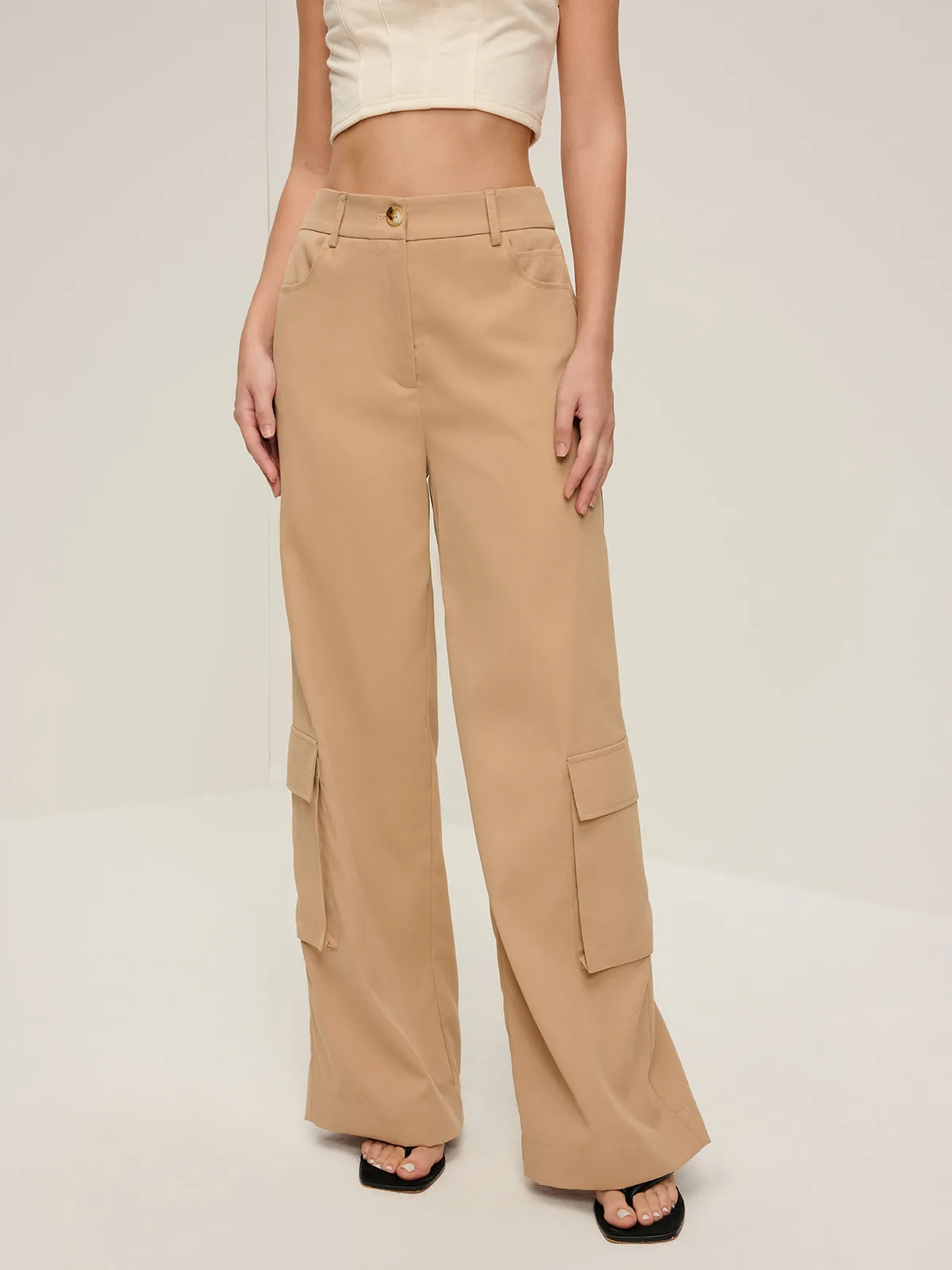 Flap Pockets Wide-Leg Pants sold by COMMENSE product image thumbnail 3