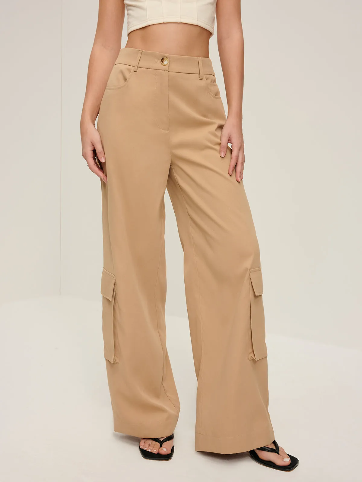 Flap Pockets Wide-Leg Pants sold by COMMENSE