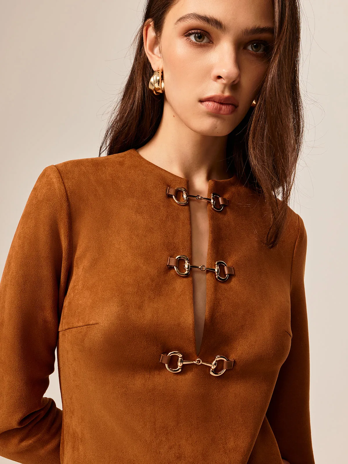 Suede Effect Metal-Detail Short Dress sold by COMMENSE product image thumbnail 3