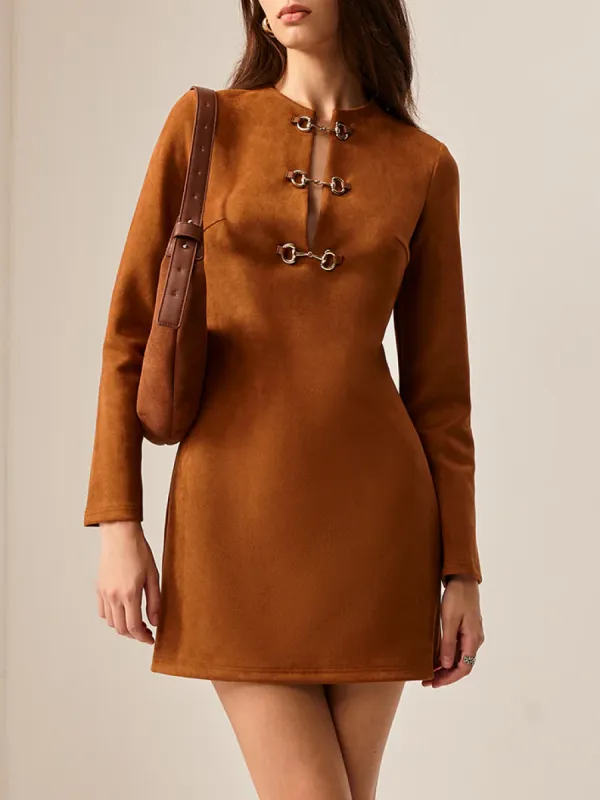 Suede Metal-Detail Short Dress sold by COMMENSE