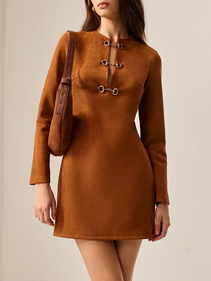 Suede Effect Metal-Detail Short Dress sold by COMMENSE
