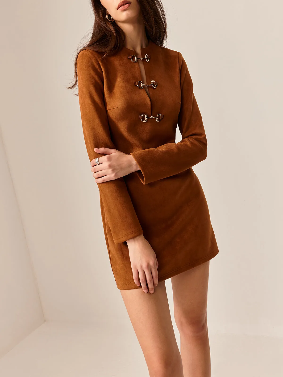 Suede Effect Metal-Detail Short Dress sold by COMMENSE product image thumbnail 2