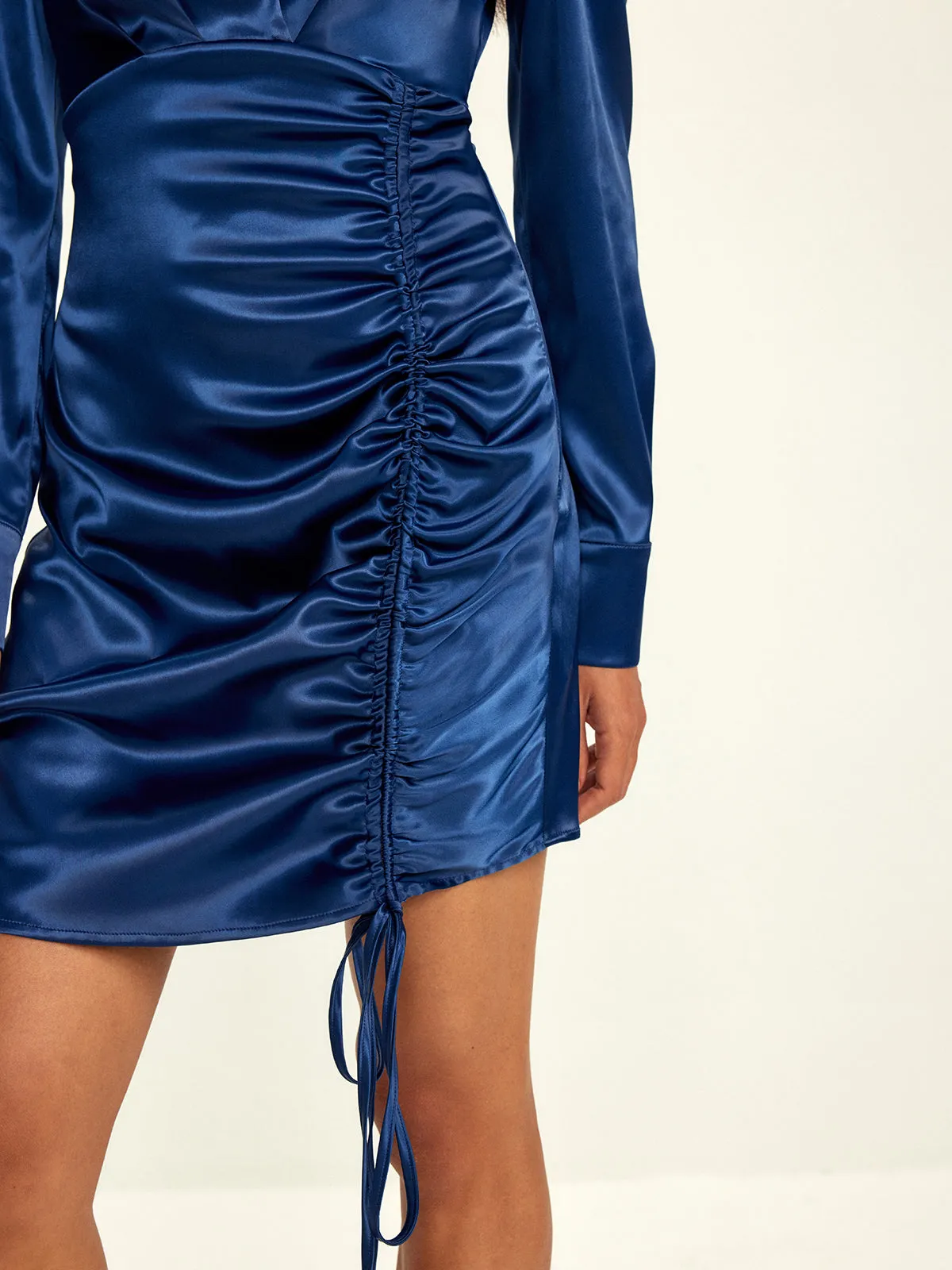 Drawstring Pleated Lapel Short Dress sold by COMMENSE product image thumbnail 5