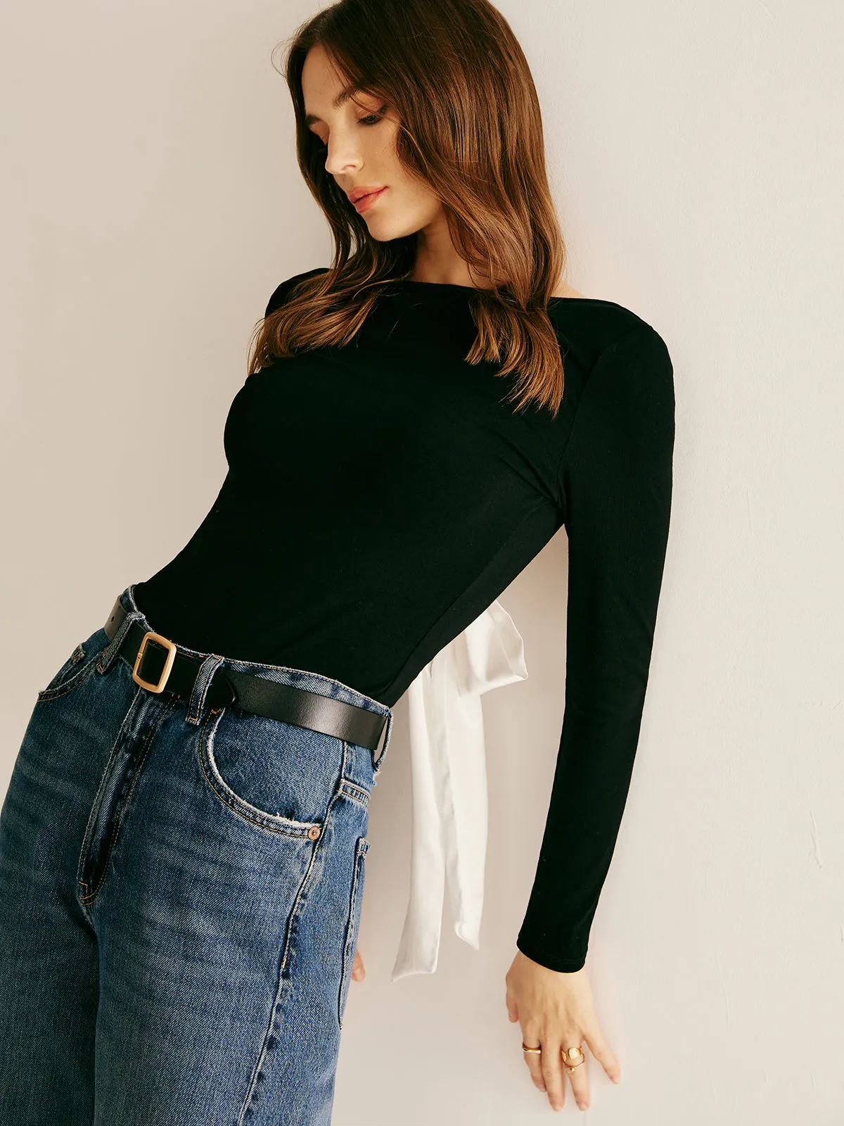 Backless Long Sleeve Tie T-Shirt sold by COMMENSE product image thumbnail 2