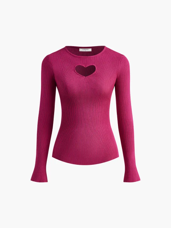 Heart-Shape Cutout Slim Knit Top sold by COMMENSE