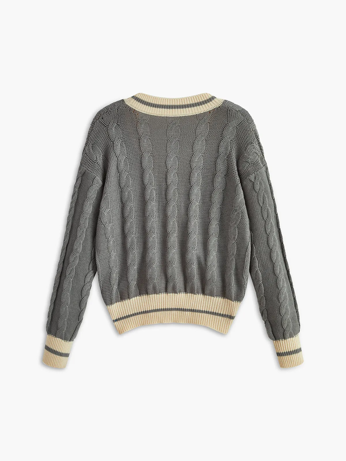 V-Neck Breasted Cable Knit Cardigan sold by COMMENSE product image thumbnail 3